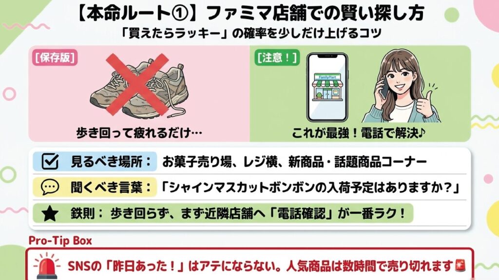 ファミマ店舗でシャインマスカットボンボンを探す最強のコツは事前の電話確認