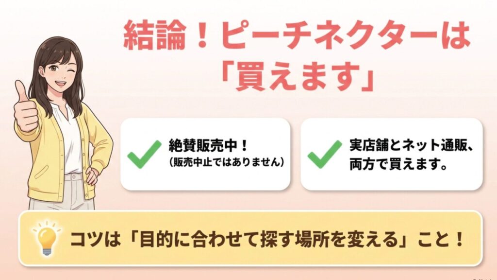 結論!ピーチネクターは買えます ピーチネクターは現在も絶賛販売中です