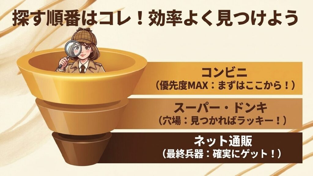 ブリュレアイスを探す順番。優先度順にコンビニ、スーパーやドンキ、ネット通販