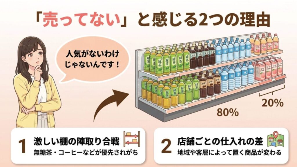 売ってないと感じる2つの理由 スーパーやコンビニでピーチネクターが売ってないと感じる理由