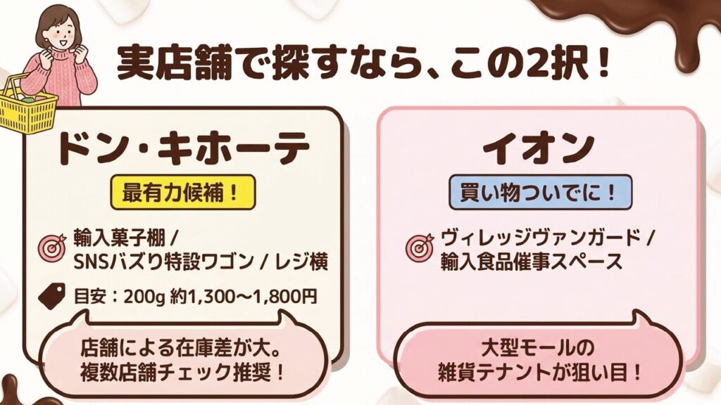 ハリボーチョコマシュマロを実店舗で探す際の最有力であるドンキホーテとイオンの特徴