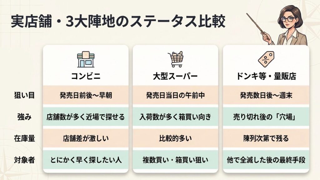 実店舗・3大陣地のステータス比較