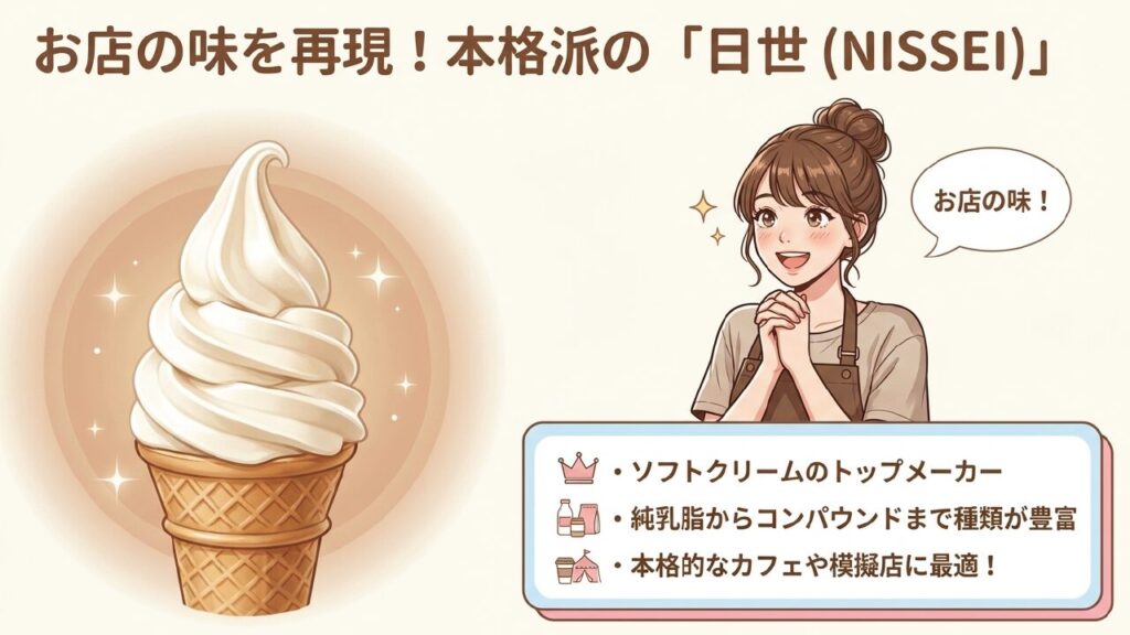 お店の味を再現できる本格派の日世ソフトクリームミックス