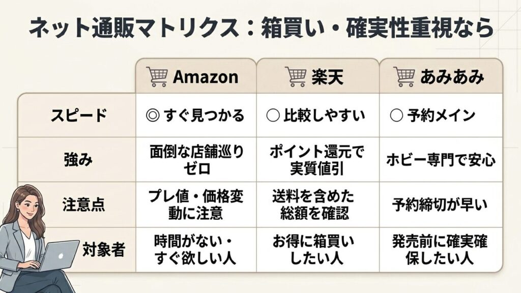 ネット通販マトリクス：箱買い・確実性重視なら