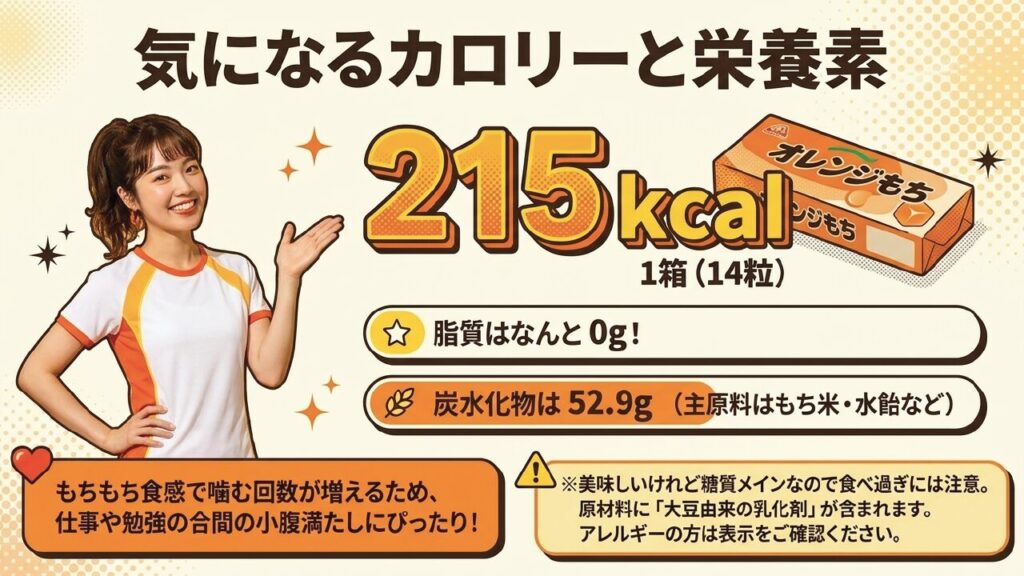 ボンタンアメのカロリーは1箱14粒で215kcal、脂質0g、炭水化物52.9g