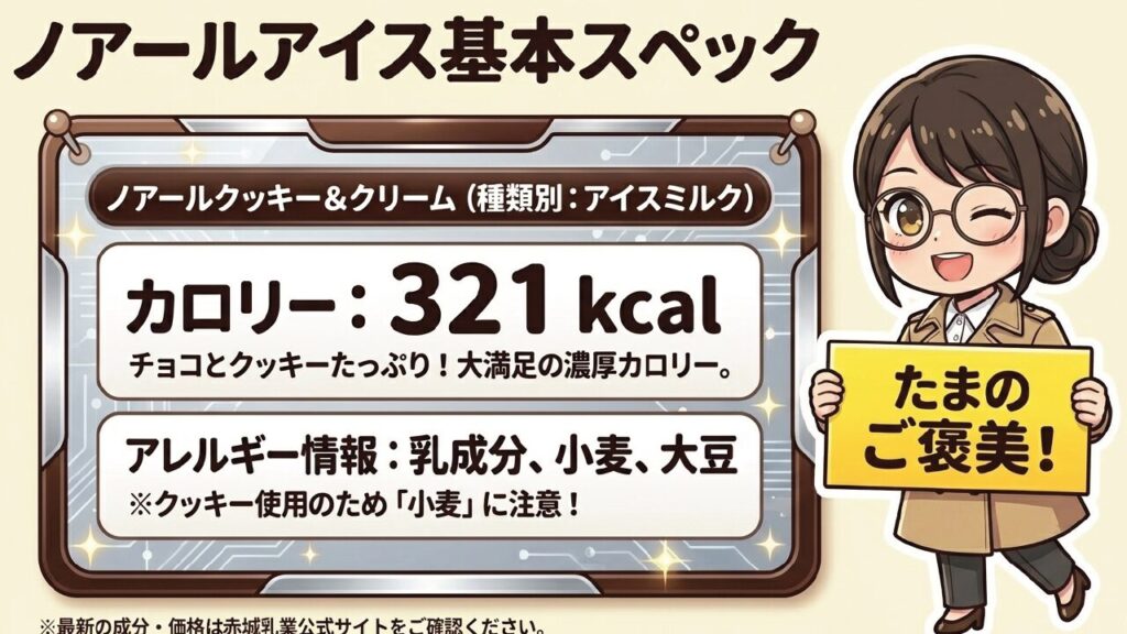 ノアールアイスのカロリーと、乳成分・小麦・大豆などのアレルギー情報