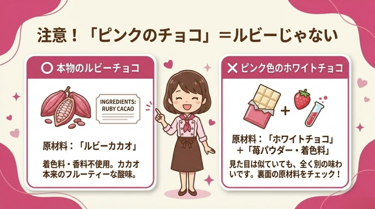 ルビーカカオ由来のルビーチョコレートと着色したピンクチョコの違い